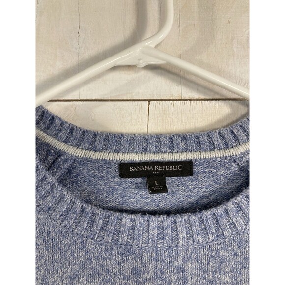 Banana Republic Blue Heathered Chunky Knit Cotton Blend Sweater Size L - Picture 2 of 6